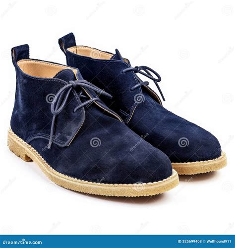 Navy Blue Suede Desert Boots with Crepe Soles, Isolated on White