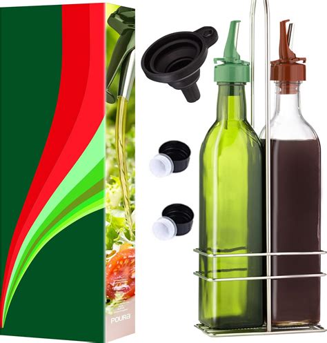 Poura 85oz Vinegar And Olive Oil Bottle Drizzler Set With Caddy 250ml