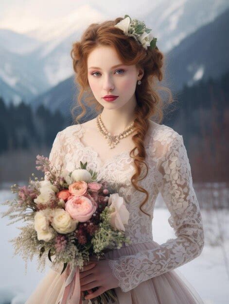 Premium Photo Woman In Wedding Dress Holding Bouquet Of Flowers