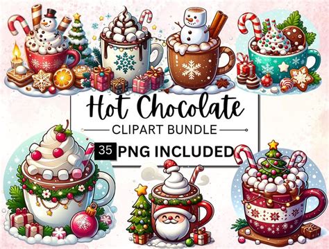 Watercolor Hot Chocolate Clipart Bundle Hot Cocoa Clipart Png Food Clipart Bundle