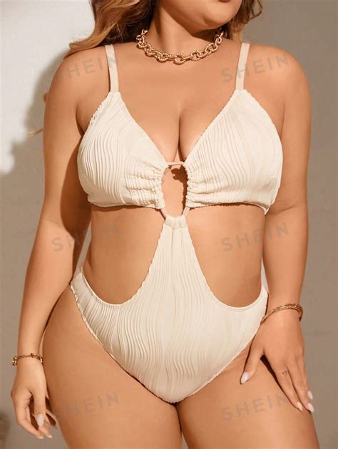 Shein Swim Curve Traje De Baño De Una Pieza Para Mujeres De Talla Grande Con Tirantes Finos Y