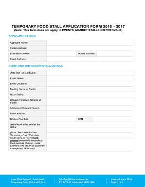 Fillable Online Temporary Food Stall Application Form Leichhardt