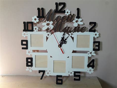 Laser Cut Personalized Wall Clock With Photo Frames Free Dxf File For