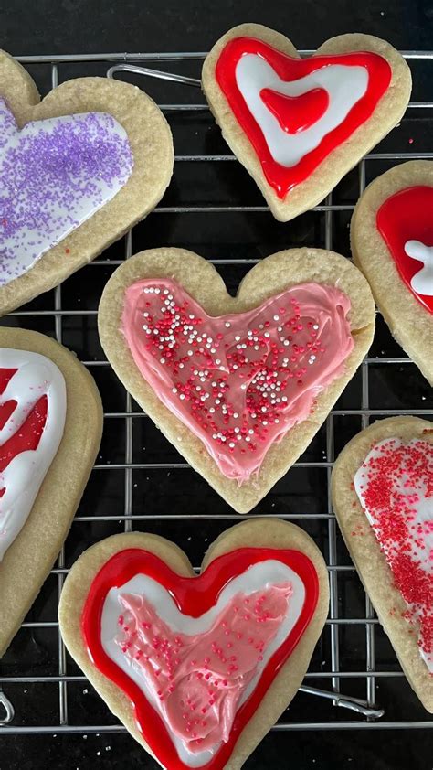 Valentines Day Sugar Cookies Decorated With Icing And Sprinkles