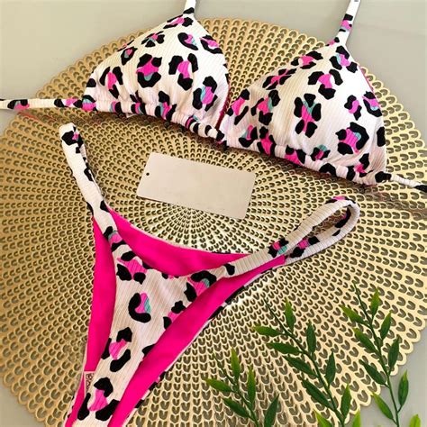 Qinjoyer Costumi Da Bagno Donna Leopard Print Bikini Biquini Costumi Da Bagno Brasiliani Pezzi