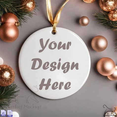 Christmas Mockup Blank White Round Ceramic Christmas Ornament Mockup