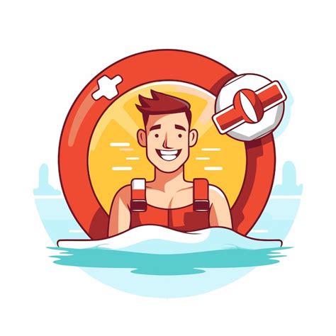 Premium Vector Lifeguard Man In Lifebuoy Vector Illustration In