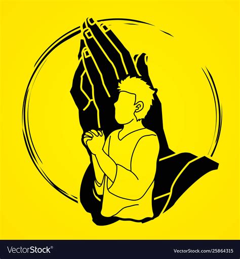 Man praying to god prayer cartoon graphic Vector Image