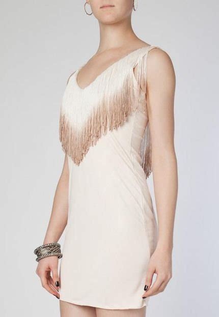 Vestido Afghan Franjas Nude Compre Agora Dafiti Brasil