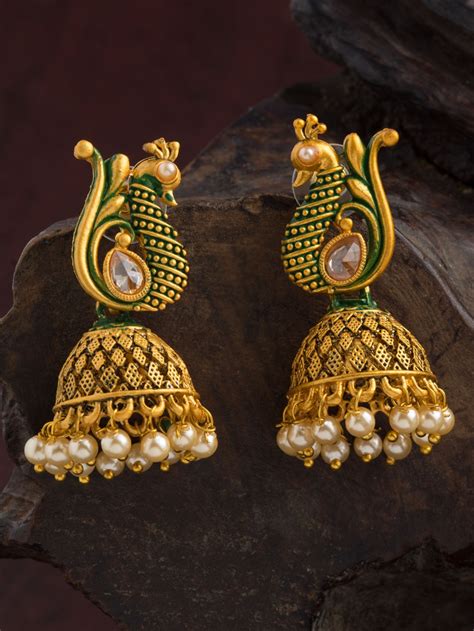 Buy E2o Gold Plated Peacock Shaped Jhumkas Earrings For Women 11501290 Myntra In 2021