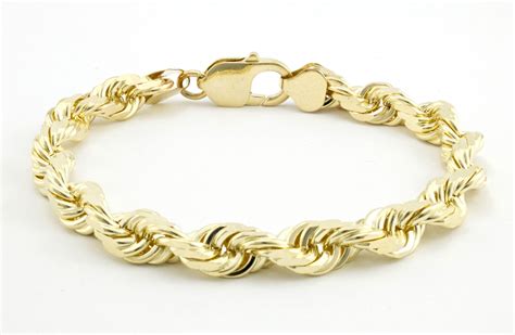 Real 14k Yellow Gold Solid 8mm Mens Diamond Cut Rope Chain Bracelet 8