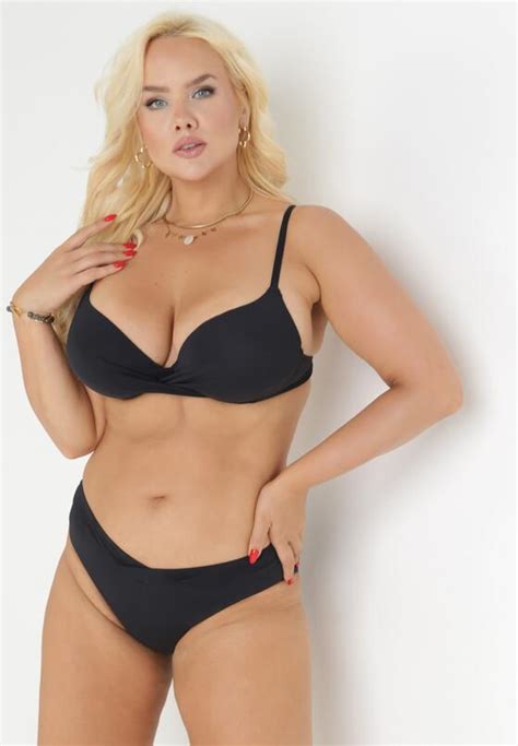 Czarne Gładkie Bikini z Biustonoszem Push Up Allette Born2be