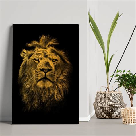 Tableau Sur Toile Avec Effet Dor Lion Wall Art Fr