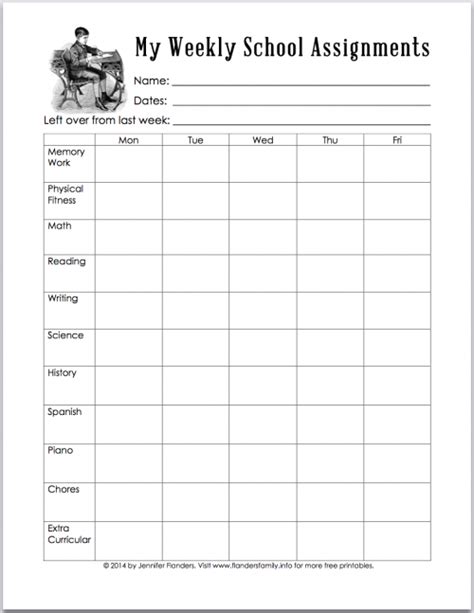 A Printable Worksheet For The Weekly School Assignment Form With An