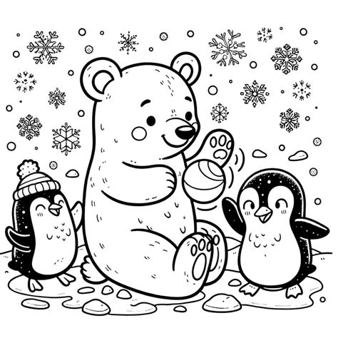 Coloriage Ours Polaire Et Pingouins