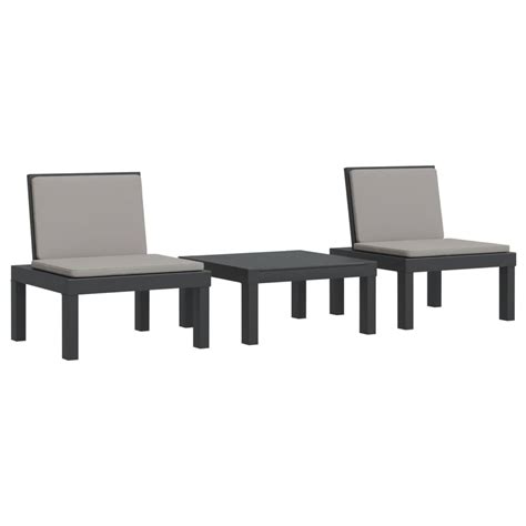 3 Tlg Garten Lounge Set Mit Kissen Anthrazit PP Online Kaufen