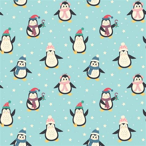 Premium Vector Cute Winter Penguins Seamless Pattern Christmas