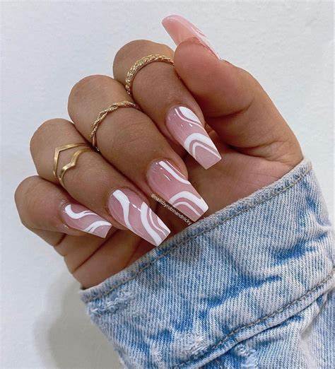 White Swirl Custom Press On Nails Nude Luxury False Nails Etsy Artofit
