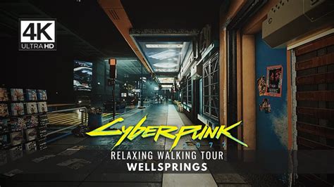 Cyberpunk 2077 Relaxing Walking Tour Wellsprings Night City 4k