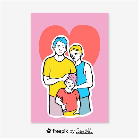 Pareja gay dibujada a mano con ilustración de hijo Vector Premium