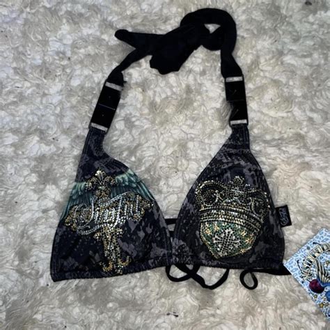 Sinful By Affliction Bikini Top Rhinestones Cross Depop