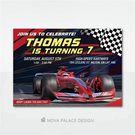 Race Car Invite Racing Car Birthday Invitation Formula 1 Theme F1 Custom Digital Download