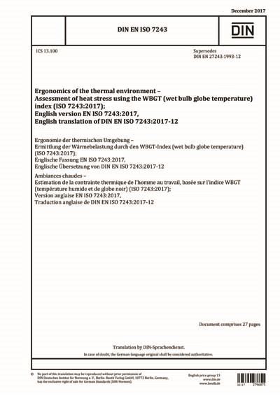 Din En Iso 72432017 Ergonomics Of The Thermal Environment
