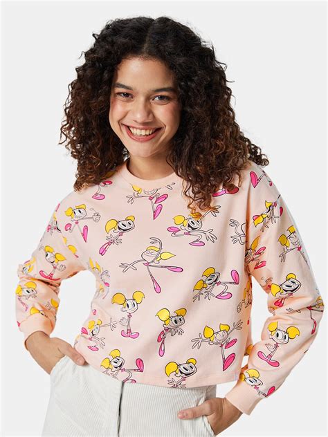 Buy The Souled Store Women Nude Coloured Pink Printed Oversized Sweatshirt Sweatshirts For