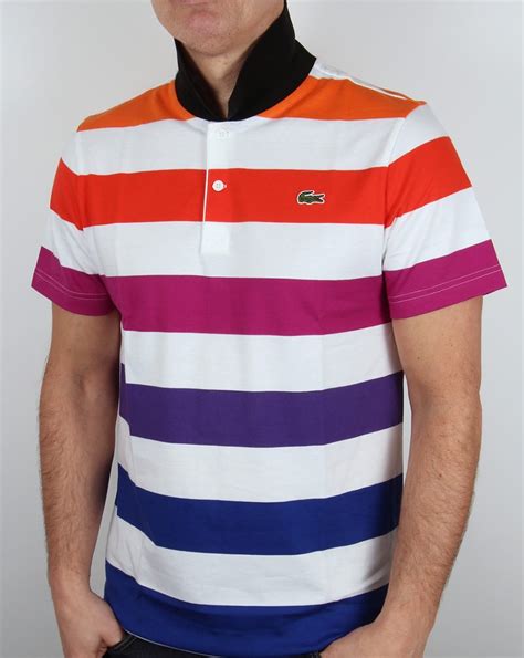 Lacoste Multi Stripe Polo Shirt White Cantaloupe Cotton Top Mens