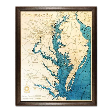 Chesapeake Bay 3d Laser Cut Wood Map Nautical Wood Chart Of Etsy