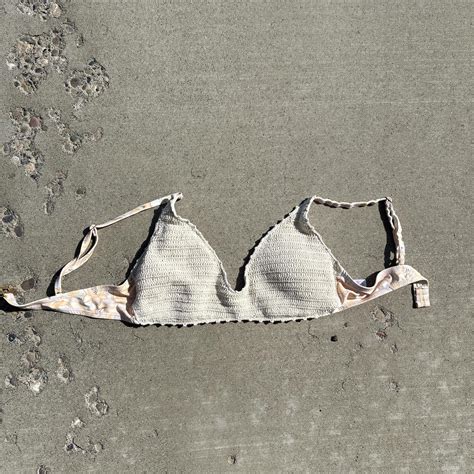 Cream And Tan Bikini Top Beachwear Depop