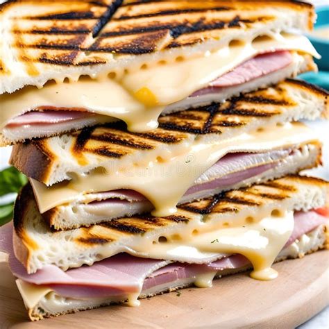 illustration   cut cheese  ham toasted panini melt  grill