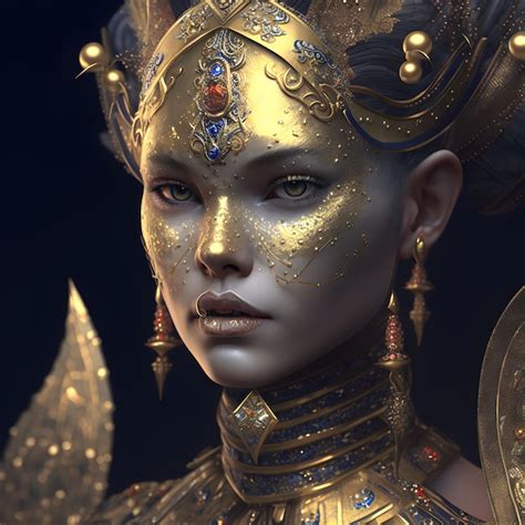 Premium AI Image A Woman With Gold Face Paint And Gold Jewelry