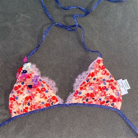 Rare Beach Bunny Denim Floral Bikini Top Gem