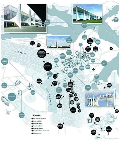 Mapa mostra localização das obras projetadas por Oscar Niemeyer em Brasília