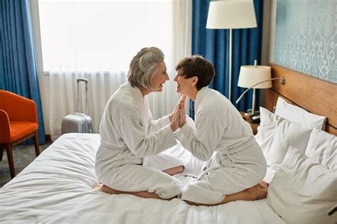 Senior Lesbian Couple Peacefully Sitting Together Stock Image Image Of Mature Cozy 316446303
