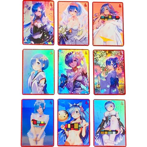 9pcs Set Rem Hot Stamping Flash Card Sexy Kawaii Anime Rare Card Sets Acg Girl Anime Game