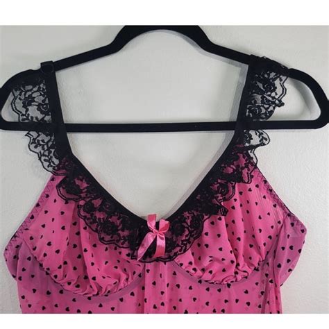 Just Sexy Lingerie Womens X Large Pink Black Nighty Lace Ruffle