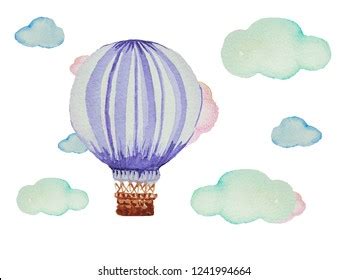 Watercolor Set Hot Air Balloon Clouds Stock Illustration