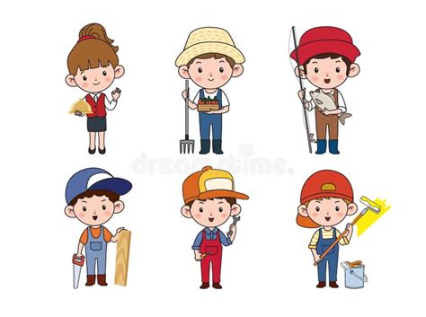 Kids Professions. Cartoon Cute Children Dressed in Different Occupation ...