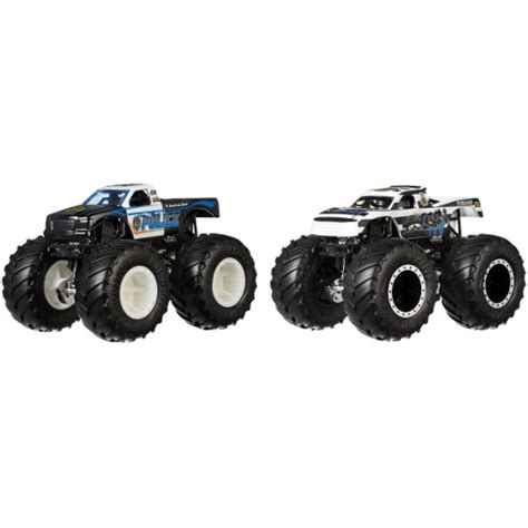 Set Mattel 2 Masini Hot Wheels Monster Trucks Police Vs Hooligan EMAG Ro