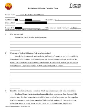 Fillable Online Elections Complaint Form Final De Anza College Fax