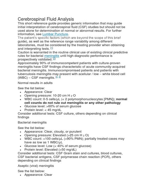 Cerebrospinal Fluid Analysis | PDF | Meningitis | Cerebrospinal Fluid