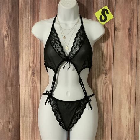 Intimates Sleepwear Sz S Black Lace See Through One Piece Lingerie Suit New Poshmark