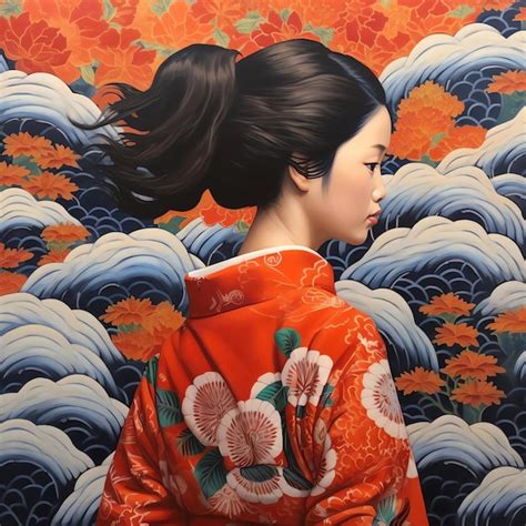 Premium Ai Image A Painting Of A Woman In A Kimono With A Japanese