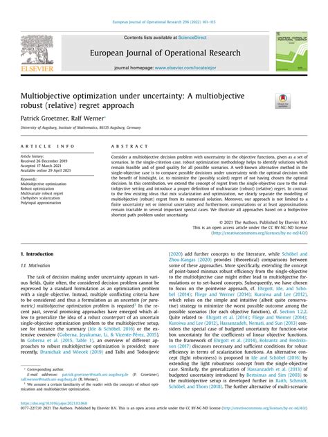 PDF Multiobjective Optimization Under Uncertainty A Multiobjective