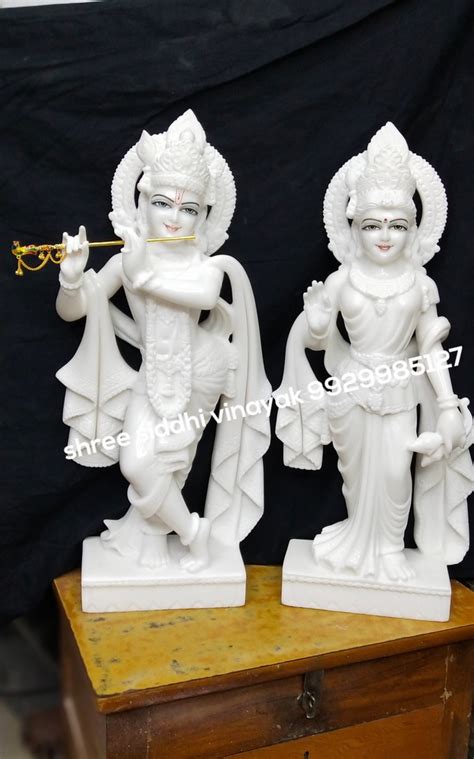 White Painted Radha Krishna Marble Statues For Worship Size 1 To 6