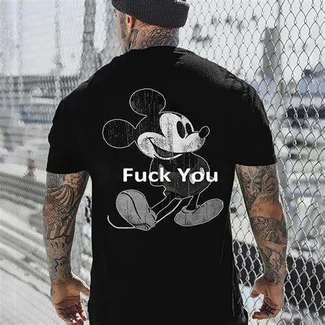 FUCK YOU Mickey Mouse Graphic Print T Shirt