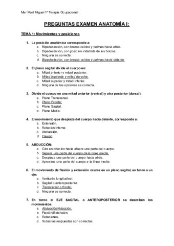 Preguntas Examen Tema Anatomia I Pdf