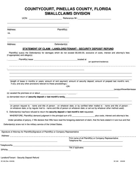 Fillable Form Sc Statement Of Claim Landlord Tenant Security